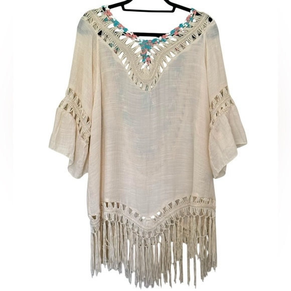 SHEIN Crochet Deep V-Back Tassel Cover Up  Swim Beach Lightweight Bohemian XL - Picture 2 of 9